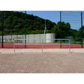 Protective railing | Steel tube  48 mm | Fixed postfor casting in concrete | End post | hot-dip galvanized and white coatedwith red reflecting stripes